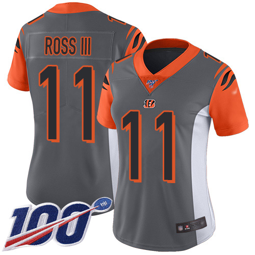 Nike Bengals #11 John Ross III Silver Women's Stitched NFL Limited Inverted Legend 100th Season Jersey