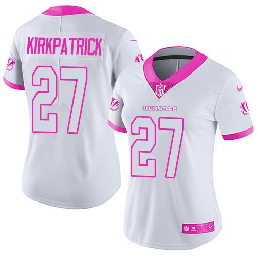 Nike Bengals #27 Dre Kirkpatrick White/Pink Women's Stitched NFL Limited Rush Fashion Jersey