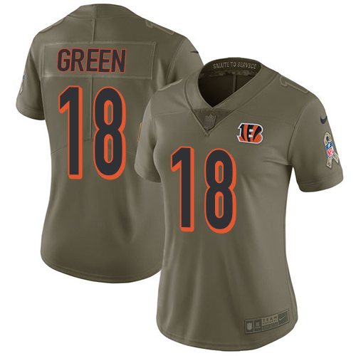 Nike Bengals #18 A.J. Green Olive Women's Stitched NFL Limited 2017 Salute to Service Jersey
