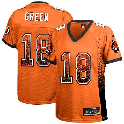 Nike Bengals #18 A.J. Green Orange Alternate Women's Stitched NFL Elite Drift Fashion Jersey