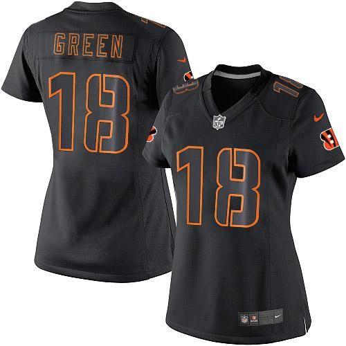 Nike Bengals #18 A.J. Green Black Impact Women's Stitched NFL Limited Jersey
