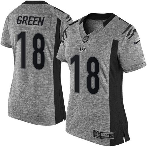 Nike Bengals #18 A.J. Green Gray Women's Stitched NFL Limited Gridiron Gray Jersey