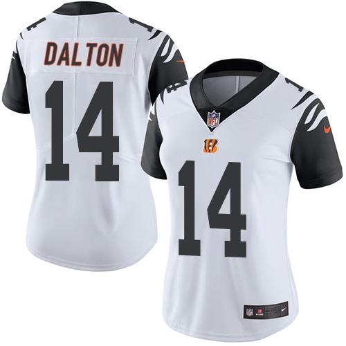 Nike Bengals #14 Andy Dalton White Women's Stitched NFL Limited Rush Jersey