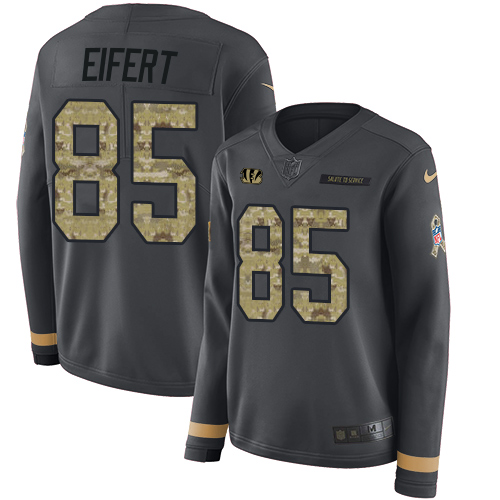 Nike Bengals #85 Tyler Eifert Anthracite Salute to Service Women's Stitched NFL Limited Therma Long Sleeve Jersey