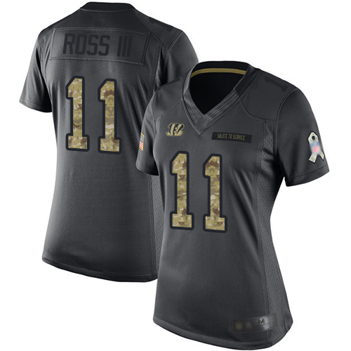 Nike Bengals #11 John Ross III Black Women's Stitched NFL Limited 2016 Salute to Service Jersey