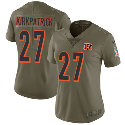 Nike Bengals #27 Dre Kirkpatrick Olive Women's Stitched NFL Limited 2017 Salute to Service Jersey