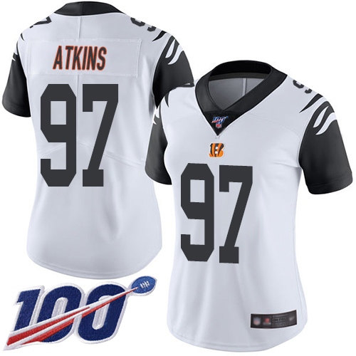 Nike Bengals #97 Geno Atkins White Women's Stitched NFL Limited Rush 100th Season Jersey