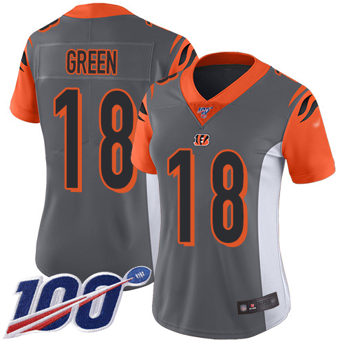 Nike Bengals #18 A.J. Green Silver Women's Stitched NFL Limited Inverted Legend 100th Season Jersey
