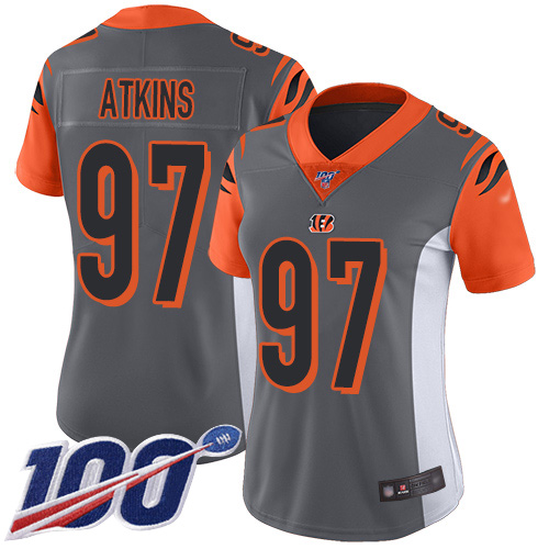 Nike Bengals #97 Geno Atkins Silver Women's Stitched NFL Limited Inverted Legend 100th Season Jersey