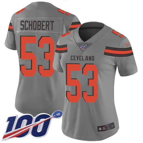 Nike Browns #53 Joe Schobert Gray Women's Stitched NFL Limited Inverted Legend 100th Season Jersey