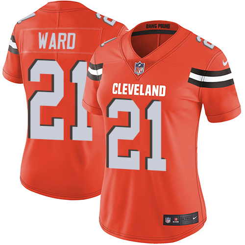 Nike Browns #21 Denzel Ward Orange Alternate Women's Stitched NFL Vapor Untouchable Limited Jersey