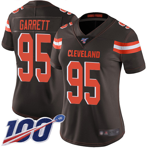Nike Browns #95 Myles Garrett Brown Team Color Women's Stitched NFL 100th Season Vapor Limited Jersey