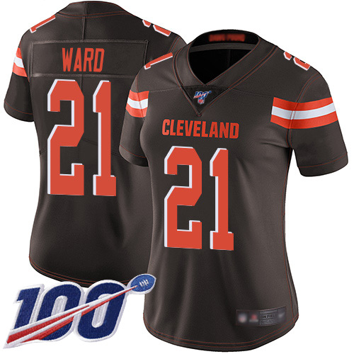Nike Browns #21 Denzel Ward Brown Team Color Women's Stitched NFL 100th Season Vapor Limited Jersey