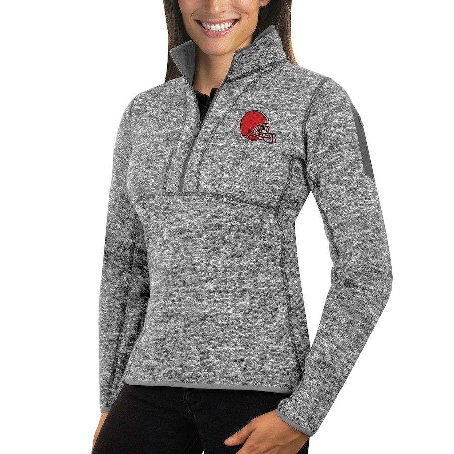 Cleveland Browns Antigua Women's Fortune Half-Zip Sweater Heather Gray