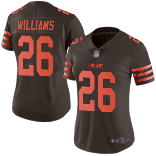 Nike Browns #26 Greedy Williams Brown Women's Stitched NFL Limited Rush Jersey