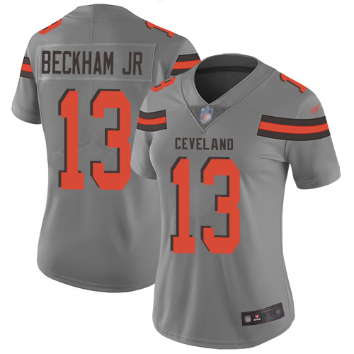 Nike Browns #13 Odell Beckham Jr Gray Women's Stitched NFL Limited Inverted Legend Jersey