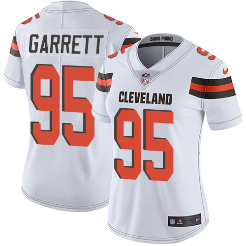 Nike Browns #95 Myles Garrett White Women's Stitched NFL Vapor Untouchable Limited Jersey