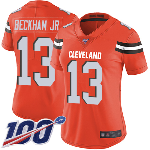 Nike Browns #13 Odell Beckham Jr Orange Alternate Women's Stitched NFL 100th Season Vapor Limited Jersey