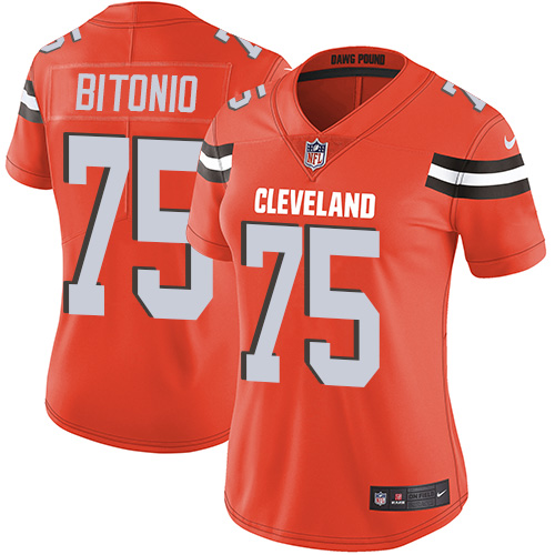 Nike Browns #75 Joel Bitonio Orange Alternate Women's Stitched NFL Vapor Untouchable Limited Jersey