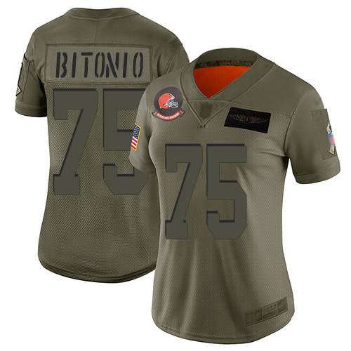 Nike Browns #75 Joel Bitonio Camo Women's Stitched NFL Limited 2019 Salute to Service Jersey