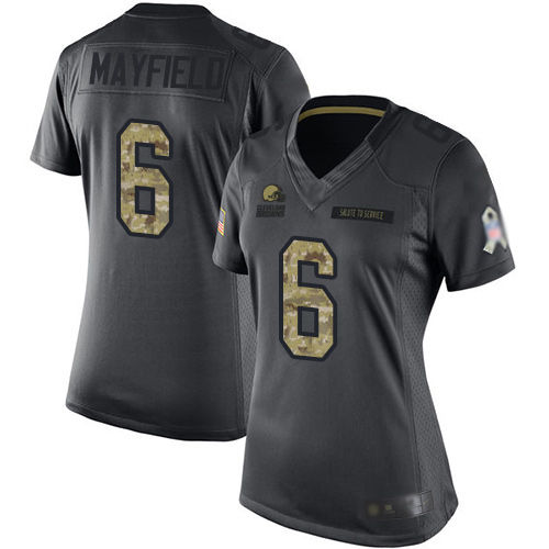 Nike Browns #6 Baker Mayfield Black Women's Stitched NFL Limited 2016 Salute to Service Jersey