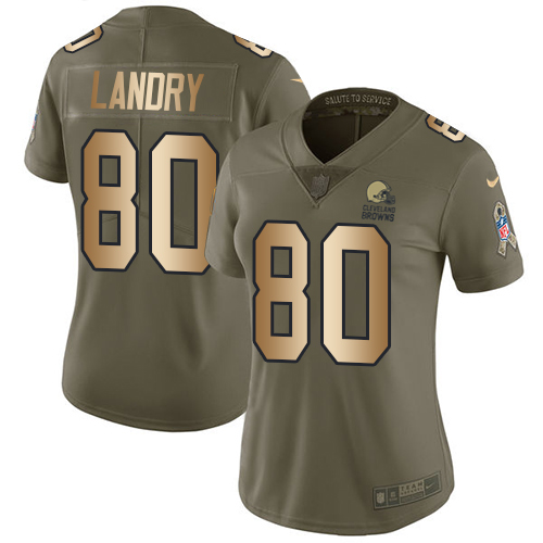 Nike Browns #80 Jarvis Landry Olive/Gold Women's Stitched NFL Limited 2017 Salute to Service Jersey
