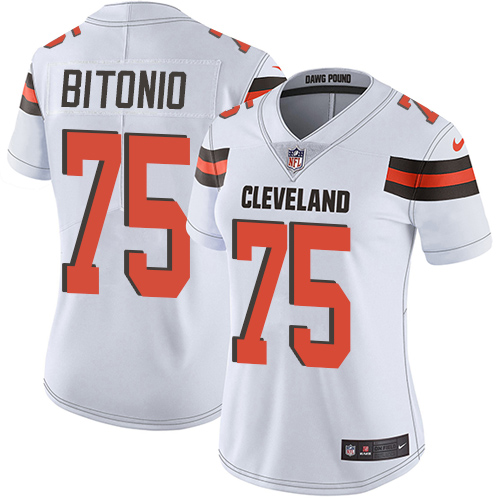 Nike Browns #75 Joel Bitonio White Women's Stitched NFL Vapor Untouchable Limited Jersey