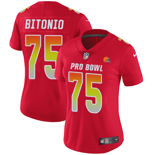 Nike Browns #75 Joel Bitonio Red Women's Stitched NFL Limited AFC 2019 Pro Bowl Jersey