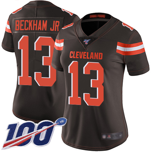 Nike Browns #13 Odell Beckham Jr Brown Team Color Women's Stitched NFL 100th Season Vapor Limited Jersey