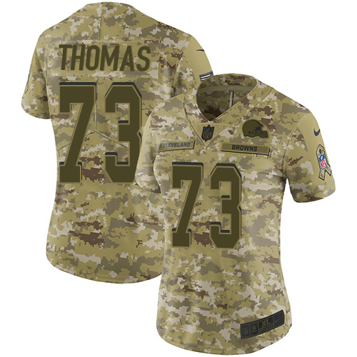 Nike Browns #73 Joe Thomas Camo Women's Stitched NFL Limited 2018 Salute to Service Jersey