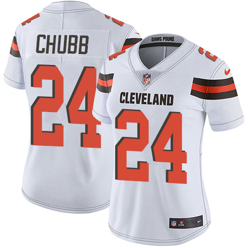 Nike Browns #24 Nick Chubb White Women's Stitched NFL Vapor Untouchable Limited Jersey