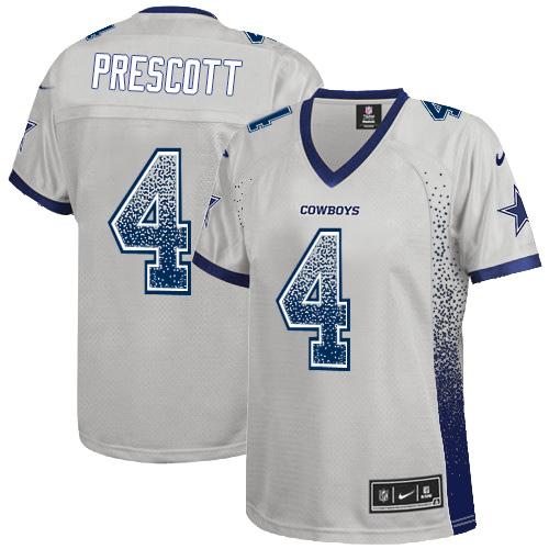 Nike Cowboys #4 Dak Prescott Grey Women's Stitched NFL Elite Drift Fashion Jersey