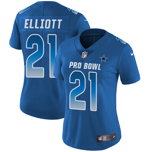 Nike Cowboys #21 Ezekiel Elliott Royal Women's Stitched NFL Limited NFC 2019 Pro Bowl Jersey