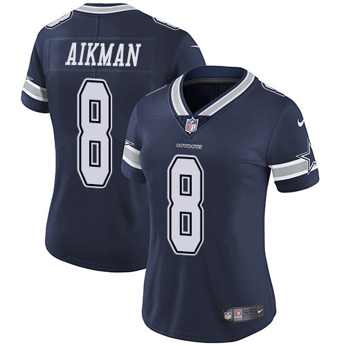 Nike Cowboys #8 Troy Aikman Navy Blue Team Color Women's Stitched NFL Vapor Untouchable Limited Jersey