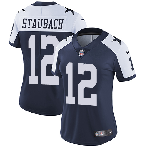 Nike Cowboys #12 Roger Staubach Navy Blue Thanksgiving Women's Stitched NFL Vapor Untouchable Limited Throwback Jersey