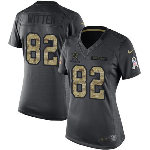 Nike Cowboys #82 Jason Witten Black Women's Stitched NFL Limited 2016 Salute to Service Jersey