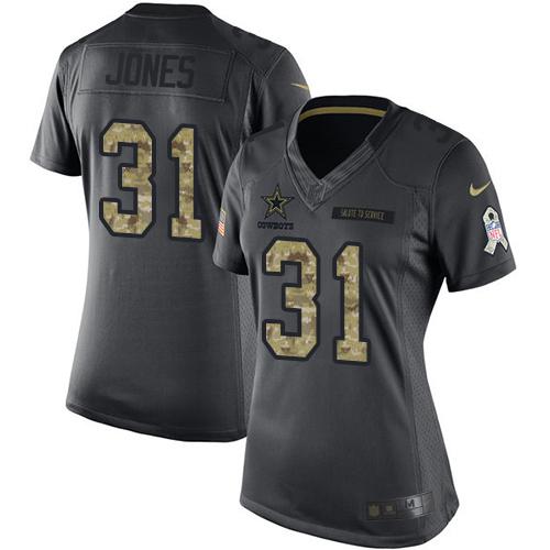 Nike Cowboys #31 Byron Jones Black Women's Stitched NFL Limited 2016 Salute to Service Jersey