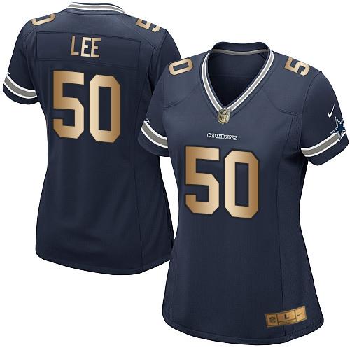 Nike Cowboys #50 Sean Lee Navy Blue Team Color Women's Stitched NFL Elite Gold Jersey