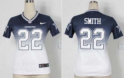 Nike Cowboys #22 Emmitt Smith Navy Blue/White Women's Stitched NFL Elite Fadeaway Fashion Jersey