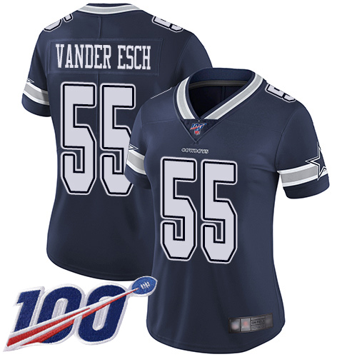 Nike Cowboys #55 Leighton Vander Esch Navy Blue Team Color Women's Stitched NFL 100th Season Vapor Limited Jersey