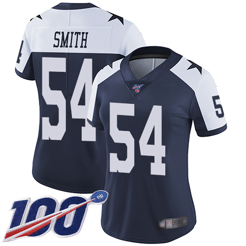 Nike Cowboys #54 Jaylon Smith Navy Blue Thanksgiving Women's Stitched NFL 100th Season Vapor Throwback Limited Jersey