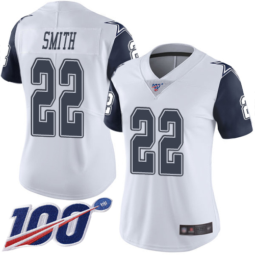 Nike Cowboys #22 Emmitt Smith White Women's Stitched NFL Limited Rush 100th Season Jersey