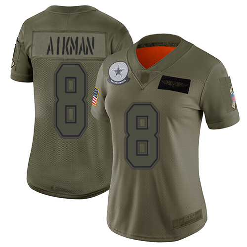 Nike Cowboys #8 Troy Aikman Camo Women's Stitched NFL Limited 2019 Salute to Service Jersey