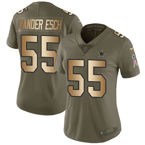 Nike Cowboys #55 Leighton Vander Esch Olive/Gold Women's Stitched NFL Limited 2017 Salute to Service Jersey