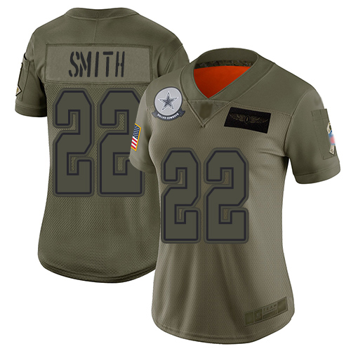 Nike Cowboys #22 Emmitt Smith Camo Women's Stitched NFL Limited 2019 Salute to Service Jersey