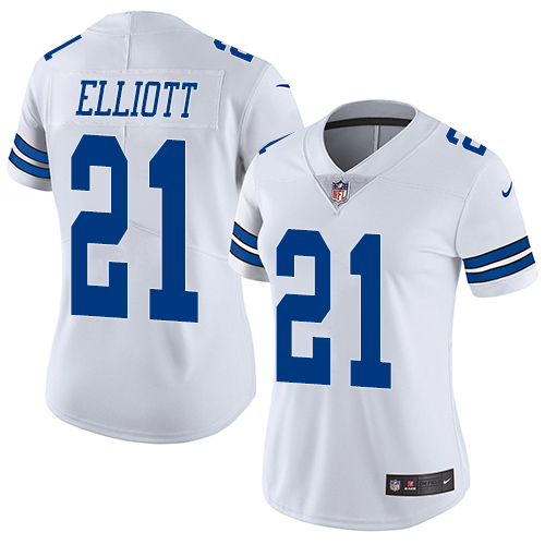 Nike Cowboys #21 Ezekiel Elliott White Women's Stitched NFL Vapor Untouchable Limited Jersey