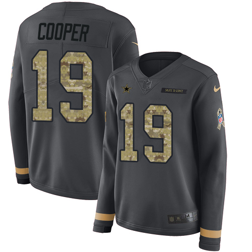 Nike Cowboys #19 Amari Cooper Anthracite Salute to Service Women's Stitched NFL Limited Therma Long Sleeve Jersey