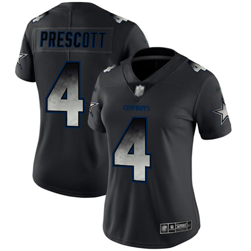 Nike Cowboys #4 Dak Prescott Black Women's Stitched NFL Vapor Untouchable Limited Smoke Fashion Jersey