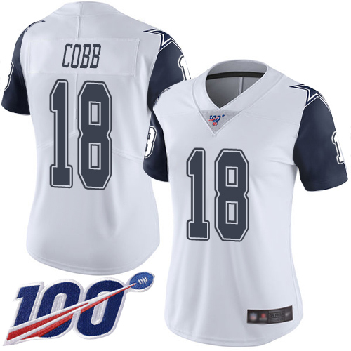 Nike Cowboys #18 Randall Cobb White Women's Stitched NFL Limited Rush 100th Season Jersey