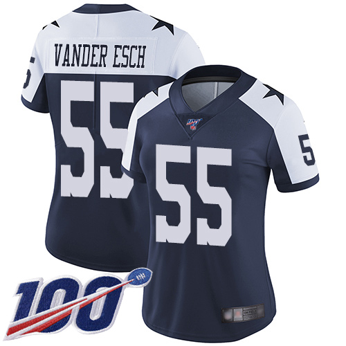 Nike Cowboys #55 Leighton Vander Esch Navy Blue Thanksgiving Women's Stitched NFL 100th Season Vapor Throwback Limited Jersey